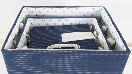 13.5inches x 17inches x 22.5inches Blue Fabric Basket With Bow