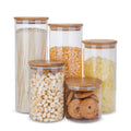 Glass Food Storage Containers, Food Jars with Bamboo Wooden Lids - Set