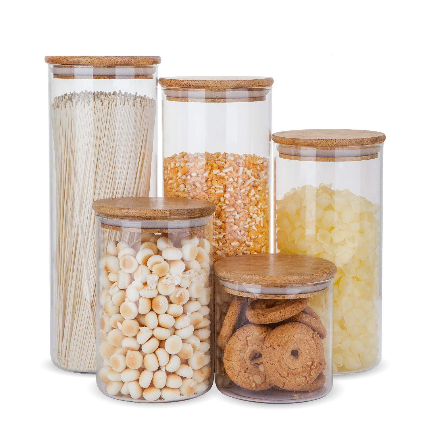 Glass Food Storage Containers, Food Jars with Bamboo Wooden Lids - Set