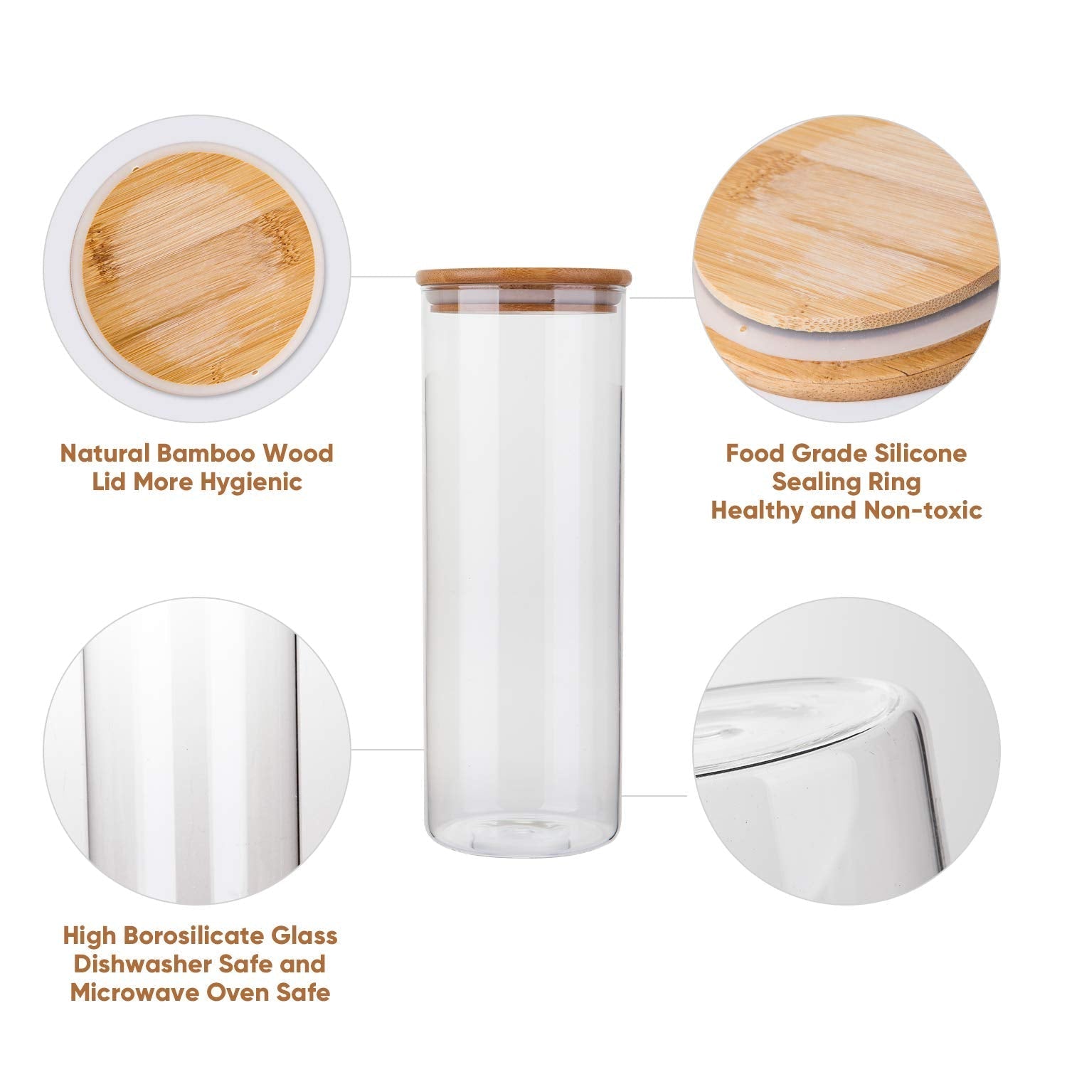 Glass Food Storage Containers, Food Jars with Bamboo Wooden Lids - Set